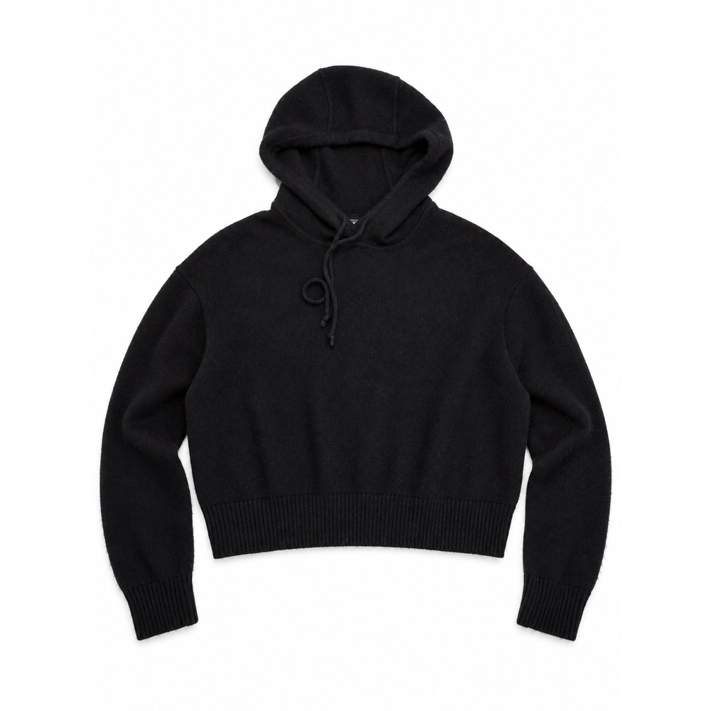 Athleta Merino Wool Cashmere Blend Cropped Hoodie Black Small S Luxury Knit